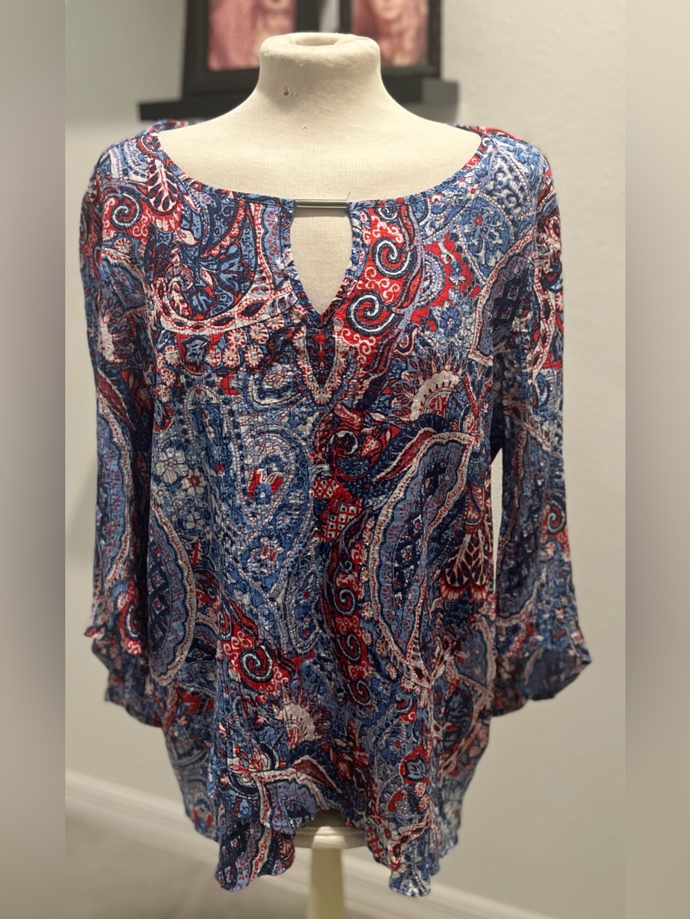 Ruby Rd. Red & Blue Paisley Split-Notch Tunic - Picture 4 of 11
